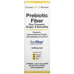 California Gold Nutrition, пребиотическая клетчатка с куркумой, имбирем и босвеллией, 3 пакетика по 6,3 г (0,22 унции) каждый - описание