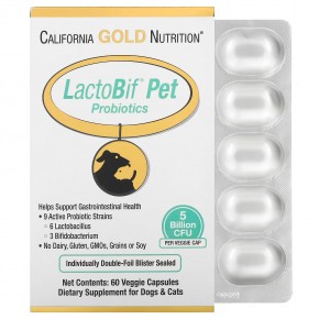 California Gold Nutrition, пробиотики LactoBif Pet, 5 млрд КОЕ, 60 растительных капсул в Москве - eco-herb.ru | фото