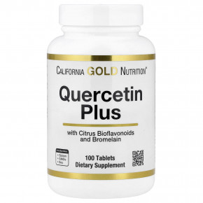 California Gold Nutrition, Quercetin Plus с кверцетином, витамином C, цитрусовыми биофлавоноидами, бромелаином и куркумой, 100 таблеток - описание | фото