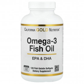 California Gold Nutrition, рыбий жир с омега-3, 120 капсул из рыбьего желатина (1250 мг в 1 капсуле) - описание | фото