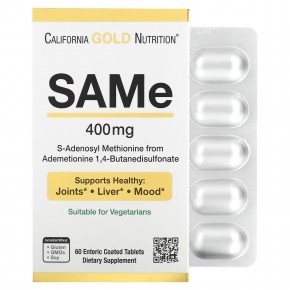 California Gold Nutrition, SAMe (бутандисульфонат), 400 мг, 60 таблеток, покрытых кишечнорастворимой оболочкой в Москве - eco-herb.ru | фото