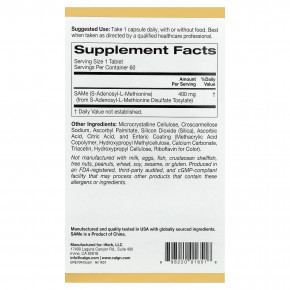 California Gold Nutrition, SAMe, дисульфат тозилат, 400 мг, 60 таблеток, покрытых кишечнорастворимой оболочкой в Москве - eco-herb.ru | изображение California Gold Nutrition, SAMe, дисульфат тозилат, 400 мг, 60 таблеток, покрытых кишечнорастворимой оболочкой в Москве - eco-herb.ru | фото