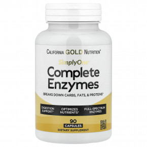 California Gold Nutrition, SimplyOne®, комплекс ферментов с бетаина гидрохлоридом, экстрактом жёлчи крупного рогатого скота, ферментами полного спектра и бромелаином, 90 капсул - описание | фото