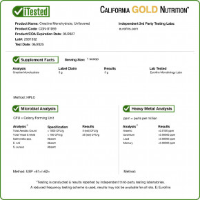 California Gold Nutrition, Sport, чистый моногидрат креатина, без добавок, 454 г (1 фунт) в Москве - eco-herb.ru | фото