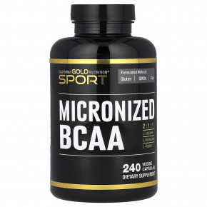 California Gold Nutrition, Sport, микронизированные BCAA, аминокислоты с разветвленной цепью, 500 мг, 240 растительных капсул (250 мг в 1 капсуле) - описание | фото