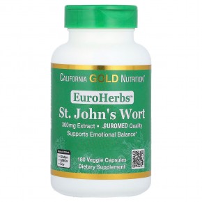 California Gold Nutrition, EuroHerbs, экстракт зверобоя, качество Euromed, 300 мг, 180 растительных капсул - описание