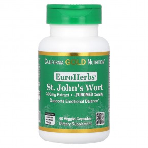California Gold Nutrition, EuroHerbs, экстракт зверобоя, качество Euromed, 300 мг, 60 растительных капсул - описание