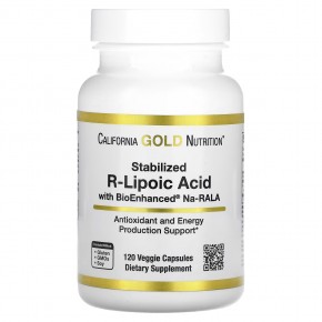 California Gold Nutrition, стабилизированная R-липоевая кислота с Na-RALA Bio-Enhanced® и биотином, 120 растительных капсул - описание