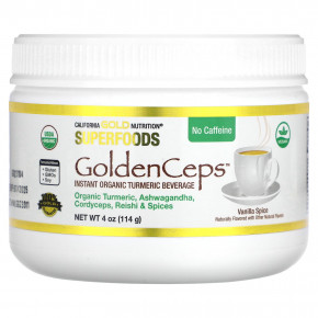 California Gold Nutrition, Superfoods, GoldenCeps, органическая куркума с адаптогенами, 114 г (4 унции) в Москве - eco-herb.ru | фото