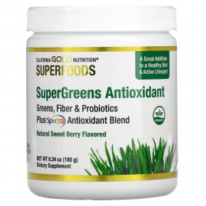 California Gold Nutrition, Superfoods, комплекс антиоксидантов из суперзелени, с ягодным вкусом, 180 г (6,34 унции) - описание