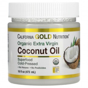 California Gold Nutrition, Superfoods, органическое нерафинированное кокосовое масло первого холодного отжима, 473 мл (16 жидк. унций) в Москве - eco-herb.ru | фото