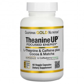 California Gold Nutrition, TheanineUP, сфокусированная энергия, L-теанин и кофеин, 60 растительных капсул в Москве - eco-herb.ru | фото