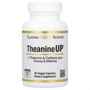 California Gold Nutrition, TheanineUP, сфокусированная энергия, L-теанин и кофеин, 60 растительных капсул в Москве - eco-herb.ru | фото