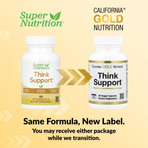California Gold Nutrition, Think Support, с гинкго билоба, тюбетейкой, готу колой, бакопой и ферментами, 60 растительных капсул в Москве - eco-herb.ru | фото