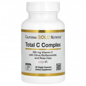 California Gold Nutrition, Total C Complex, комплекс с аскорбиновой кислотой, амлой, цитрусовыми биофлавоноидами и экстрактом шиповника, 500 мг, 60 растительных капсул - описание | фото