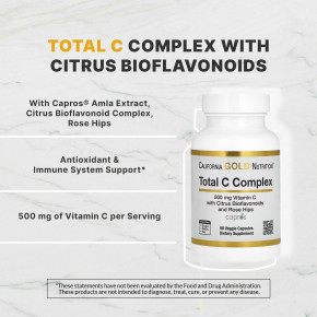 California Gold Nutrition, Total C Complex, комплекс с аскорбиновой кислотой, амлой, цитрусовыми биофлавоноидами и экстрактом шиповника, 500 мг, 60 растительных капсул в Москве - eco-herb.ru | изображение California Gold Nutrition, Total C Complex, комплекс с аскорбиновой кислотой, амлой, цитрусовыми биофлавоноидами и экстрактом шиповника, 500 мг, 60 растительных капсул в Москве - eco-herb.ru | фото