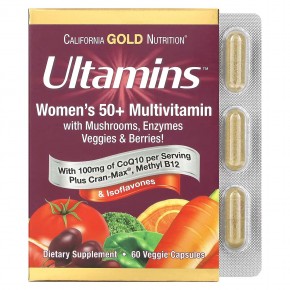 California Gold Nutrition, Ultamins, мультивитаминный комплекс для женщин старше 50 лет с коэнзимом Q10, грибами, ферментами, овощами и ягодами, 60 растительных капсул в Москве - eco-herb.ru | фото