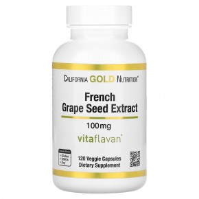 California Gold Nutrition, VitaFlavan, экстракт косточек французского винограда, полифенольный антиоксидант, 100 мг, 120 растительных капсул - описание