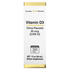 California Gold Nutrition, витамин D3 (цитрус), 2000 МЕ, 30 мл (1 жидк. унция) - описание
