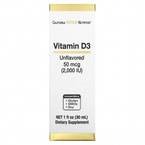 California Gold Nutrition, витамин D3, без добавок, 2000 МЕ, 30 мл (1 жидк. унция) - описание