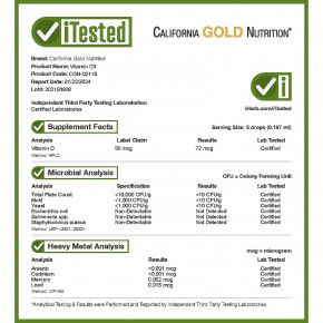 California Gold Nutrition, витамин D3, без добавок, 2000 МЕ, 30 мл (1 жидк. унция) в Москве - eco-herb.ru | фото