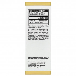 California Gold Nutrition, витамин D3, с нейтральным вкусом, 50 мкг (2000 МЕ), 30 мл (1 жидк. унция) в Москве - eco-herb.ru | фото