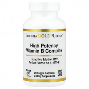 California Gold Nutrition, высокоэффективный комплекс витаминов группы B с метилфолатом и метилом B12, 90 растительных капсул - описание | фото