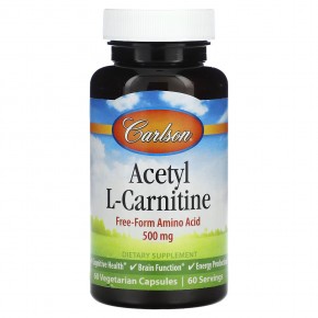Carlson, Ацетил L-карнитин, 500 мг, 60 вегетарианских капсул - описание
