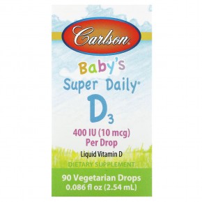 Carlson, Super Daily, витамин D3 для детей, 10 мкг (400 МЕ), 2,54 мл (0,086 жидк. унции) в Москве - eco-herb.ru | фото