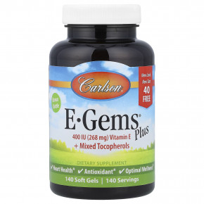 Carlson, E-Gems® Plus, 140 капсул - описание | фото