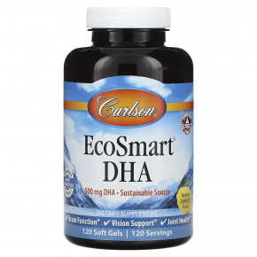 Carlson, EcoSmart DHA, натуральный лимон, 500 мг, 120 мягких таблеток - описание | фото