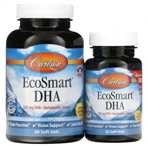 Carlson, EcoSmart DHA, добавка с ДГК, натуральный лимон, 500 мг, 60 + 20 капсул - описание