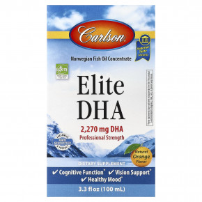 Carlson, Elite DHA, Elite DHA, натуральный апельсин, 100 мл (3,3 жидк. унции) - описание | фото