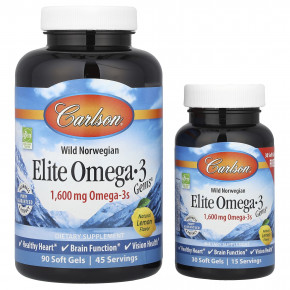 Carlson, Elite Omega-3 Gems, отборные омега-3 кислоты из норвежской рыбы дикого улова, натуральный лимонный вкус, 1600 мг, 120 капсул (800 мг в 1 капсуле) в Москве - eco-herb.ru | фото