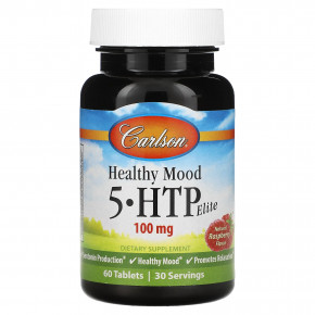 Carlson, Healthy Mood, 5-HTP Elite, натуральная малина, 100 мг, 60 таблеток (50 мг в 1 таблетке) - описание