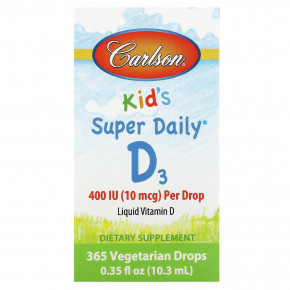 Carlson, Kids Super Daily® D3, 10 мкг (400 МЕ), 10,3 мл (0,35 жидк. унции) в Москве - eco-herb.ru | фото