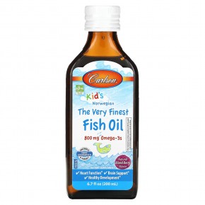 Carlson, Kids, The Very Finest Fish Oil, Natural Mixed Berry , 800 mg, 6.7 fl oz (200 ml) в Москве - eco-herb.ru | фото