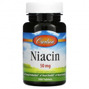 Carlson, ниацин, 50 мг, 300 таблеток - описание