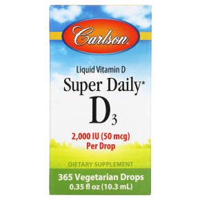 Carlson, Super Daily® D3, витамин D в жидкой форме, 50 мкг (2000 МЕ), 10,3 мл (0,35 жидк. унции) в Москве - eco-herb.ru | фото