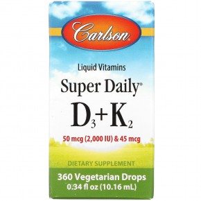 Carlson, Super Daily, витамины D3 + K2 в жидкой форме, 10,16 мл (0,34 жидк. унции) в Москве - eco-herb.ru | фото