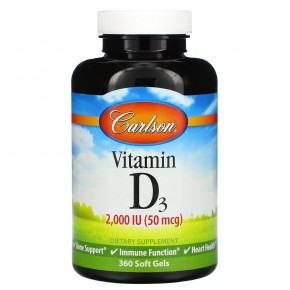 Carlson, витамин D3, 2000 МЕ (50 мкг), 360 мягких таблеток - описание