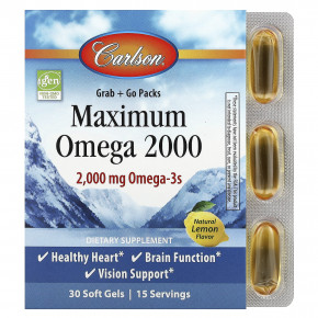 Carlson, Maximum Omega 2000, омега с натуральным лимонным вкусом, 2000 мг, 30 капсул (1000 мг в 1 капсуле) в Москве - eco-herb.ru | фото