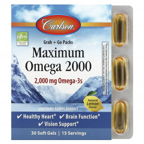 Carlson, Maximum Omega 2000, омега с натуральным лимонным вкусом, 30 капсул (1000 мг в 1 капсуле) - описание | фото