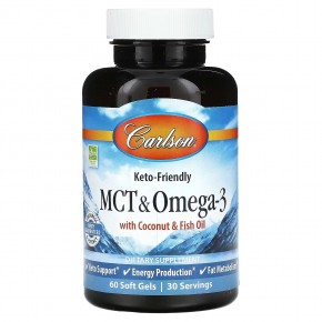 Carlson, MCT & Omega-3 With Coconut & Fish Oil, 60 Soft Gels в Москве - eco-herb.ru | фото