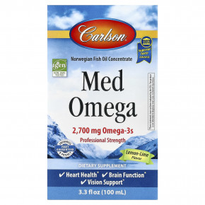 Carlson, Med Omega, со вкусом лимона и лайма, 100 мл (3,3 жидк. унции) - описание | фото