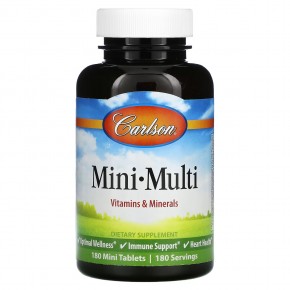 Carlson, Mini-Multi, витамины и минералы, без железа, 180 таблеток в Москве - eco-herb.ru | фото