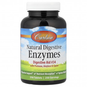 Carlson, натуральные пищеварительные ферменты с протеазой, амилазой и липазой, 250 таблеток - описание