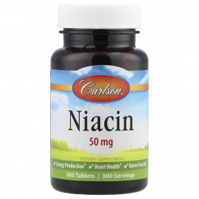 Carlson, ниацин, 50 мг, 300 таблеток - описание | фото