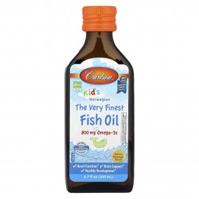 Carlson, норвежская серия для детей, самый лучший рыбий жир, натуральный апельсиновый вкус, 200 мл (6,7 жидк. унции) (2300 мг в 1 порции) - описание | фото