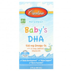 Carlson, Baby's DHA, 1,100 mg Omega-3s with Vitamin D3, 2 fl oz (60 ml) в Москве - eco-herb.ru | фото